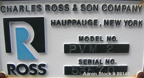 USED: Ross Versa Mix, model PVM2, stainless steel. Change can design. Approximately 9-1/2" diameter x 9" deep jacketed can, approximate 1" outlet, triple agitation. (1) Anchor style agitator, driven ...