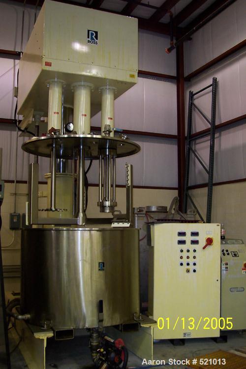 USED: Ross PVM300. Mixing capacity is 150 to 300 gallons, fullcapacity 389 gallons. Anchor type agitator with a 20 hp motor,disperser and rotor stator agitator each have a 30 hp motor.Stainless steel...