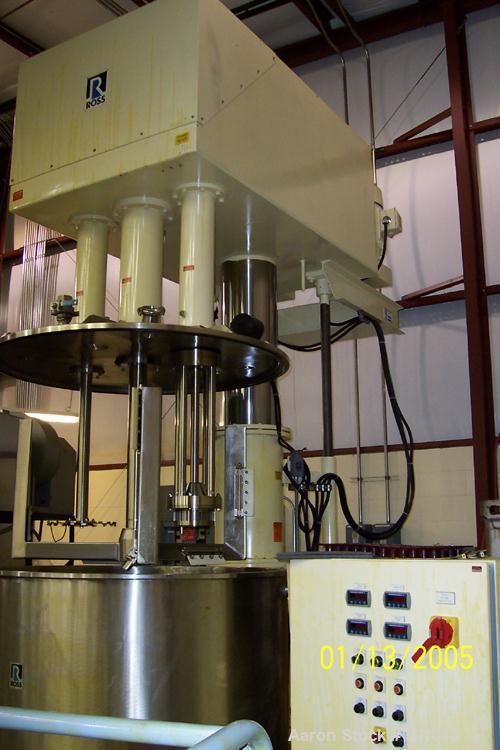USED: Ross PVM300. Mixing capacity is 150 to 300 gallons, fullcapacity 389 gallons. Anchor type agitator with a 20 hp motor,disperser and rotor stator agitator each have a 30 hp motor.Stainless steel...