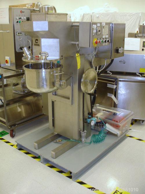 Used Collette High Shear Mixer, Model GRAL 25. 25 Liter (6.6 gallon) stainless steel. Non-jacketed bowl, 5/3.3 hp main drive, 280/420 rpm, 1/2 hp chopper, 1500/3000 rpm, XP motors, manual bowl lift, ...