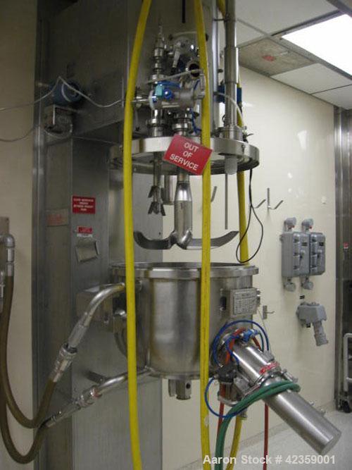 Used Collette 75 Liter High Shear Granulator, Model VACTRON 75, 316L polished stainless steel contact parts. Jacketed bowl 20-1/2'' diameter x 15'' deep. Internal rated 10 psig at -20 to 320 deg F, 3...