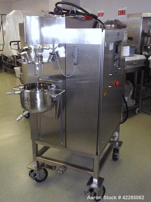 Used Collette High Shear Mixer, Model GRAL10. Stainless steel construction. 10 Liter jacketed bowl rated 2 bar, with main blade and chopper, 480 volt 60 hz, serial# 05GR100100099, new 2006.