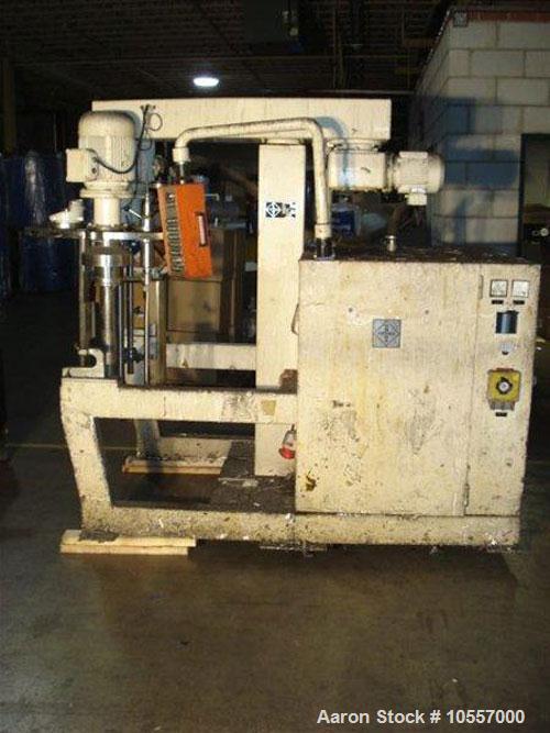 Used Fryma Model 400 Vacuum Mixer.  Includes (2) jacketed mixing tanks measuring 33.25" diameter x 38" deep.  Agitation has scrape surface, auger and dispenser.  Hydraulic bowl lift.  Machine footpri...