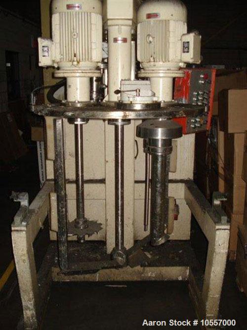 Used-Fryma Model 400 Vacuum Mixer.  Includes (2) jacketed mixing tanks measuring 33.25" diameter x 38" deep.  Agitation has ...