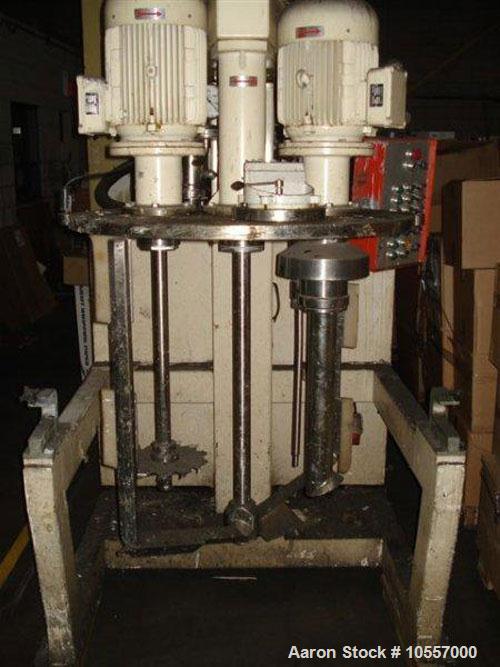Used Fryma Model 400 Vacuum Mixer.  Includes (2) jacketed mixing tanks measuring 33.25" diameter x 38" deep.  Agitation has scrape surface, auger and dispenser.  Hydraulic bowl lift.  Machine footpri...