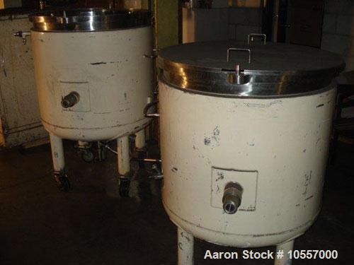 Used-Fryma Model 400 Vacuum Mixer.  Includes (2) jacketed mixing tanks measuring 33.25" diameter x 38" deep.  Agitation has ...