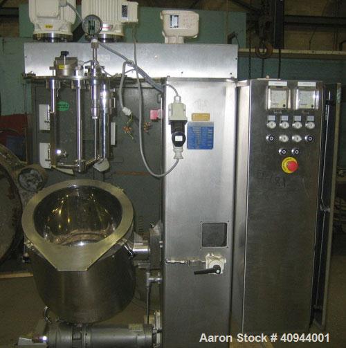 Used Fryma Triple Shaft Vacuum Mixer, Model VME-20, stainless steel. 38 liter total capacity, 20 liter working capacity, internal rated -1 bar (vacuum internal) at 95 deg C, jacket rated 4 bar (58 ps...