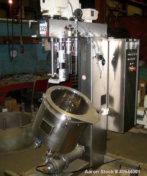 Used Fryma Triple Shaft Vacuum Mixer, Model VME-20, stainless steel. 38 liter total capacity, 20 liter working capacity, internal rated -1 bar (vacuum internal) at 95 deg C, jacket rated 4 bar (58 ps...