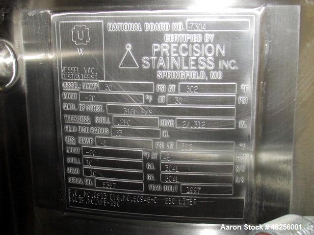 Used Fryma 250 Liter Planetary Mixer, Model VME-250. 424 Liter total capacity, 250 liter working capacity, 316L stainless steel product contact surfaces, approximately 33" diameter x 27" straight sid...
