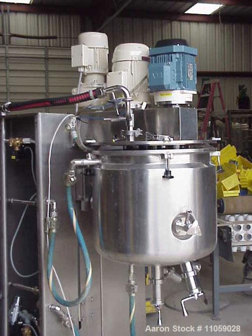 Used Fryma Vacuum Processing Intensive Mixer, Model VME-150, 50 liter (13.2 gallon).  Internal rated 1 bar, vac @ 150 deg C.  Jacket rated 4 bar at 150 deg C.  Has sweep blade, disperser and dissolve...