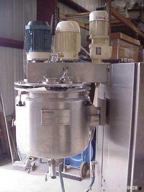 Used Fryma Vacuum Processing Intensive Mixer, Model VME-150, 50 liter (13.2 gallon).  Internal rated 1 bar, vac @ 150 deg C.  Jacket rated 4 bar at 150 deg C.  Has sweep blade, disperser and dissolve...