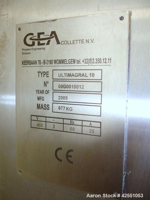Used GEA Aeromatic Collette Single Pot High Shear Mixer, Model ULTIMAGRAL 10. 10 Liter jacketed bowl with chopper and main blades, PLC controls, 460 volt, provision for soft wall containment, serial ...