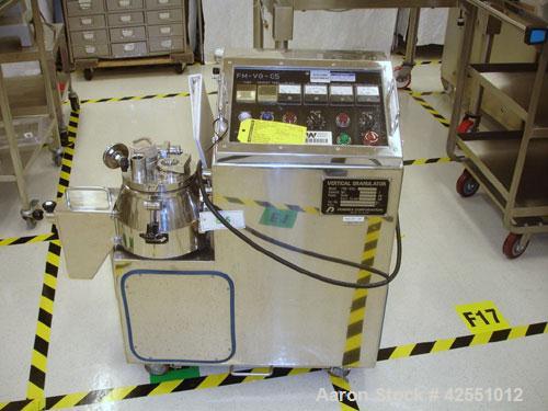 Used Glatt Powerex High Shear Mixer, Model FM-VG-05, stainless steel. 5 Liter (1.32 gallon) jacketed bowl, 3 liter (.79 gallon) working capacity, 1.5 kW main drive, .4 kW chopper, on portable base wi...
