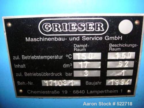 USED: Grieser planetary mixer, model VPLD70. 18 gallon (70 liter) mixing capacity, stainless steel on product contact parts. Rated forvacuum (-1). 302 deg F/150 deg C working temp. Triple agitation, ...