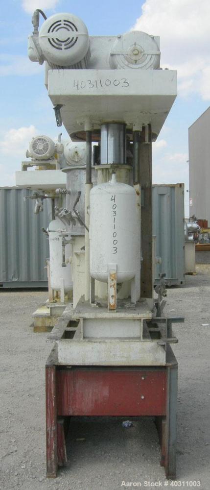 Used Ross double planetary mixer, model HDM40, 304 stainless steel. 8-40 gallon working capacity. 25" diameter x 22" deep carbon steel jacketed can. Air/oil lift, top vacuum dust hood with charge por...