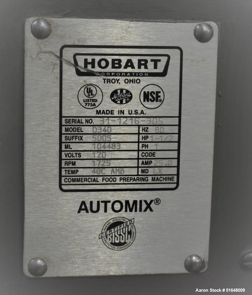 Used- Hobart All Purpose D340 (40 Quart) Mixer