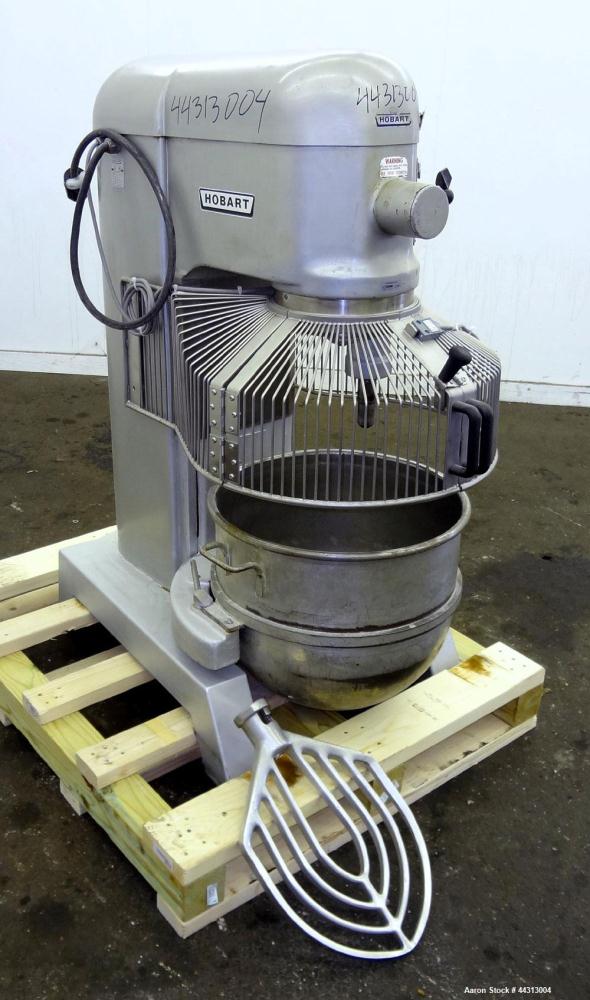 Used Hobart All Purpose Mixer, Model L-800, 80 Quart Capacity. (4) Fixed speeds. Includes a wire stainless steel bowl guard, manual bowl lift, (1) 18” diameter x 20” deep carbon steel mixing bowl, (1...
