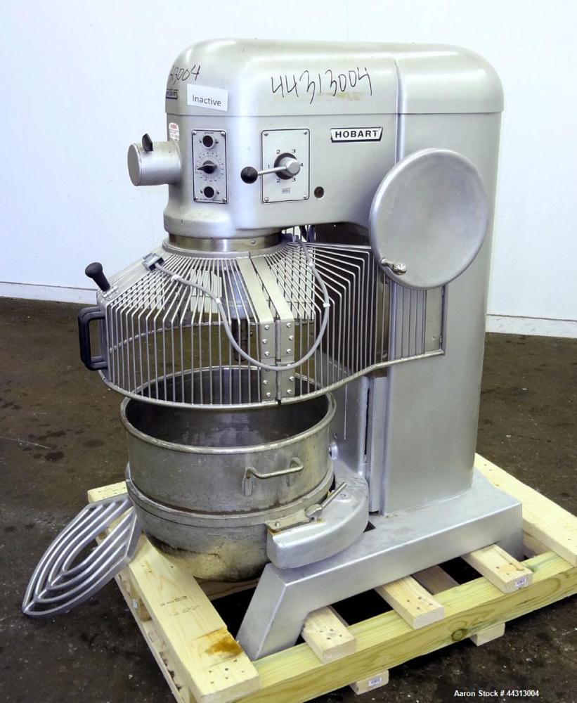 Used Hobart All Purpose Mixer, Model L-800, 80 Quart Capacity. (4) Fixed speeds. Includes a wire stainless steel bowl guard, manual bowl lift, (1) 18” diameter x 20” deep carbon steel mixing bowl, (1...