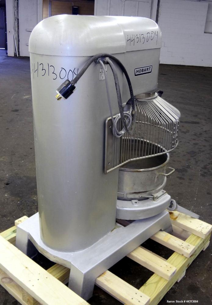 Used Hobart All Purpose Mixer, Model L-800, 80 Quart Capacity. (4) Fixed speeds. Includes a wire stainless steel bowl guard, manual bowl lift, (1) 18” diameter x 20” deep carbon steel mixing bowl, (1...