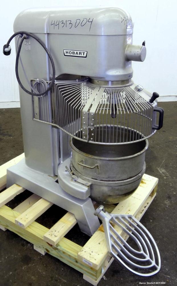 Used Hobart All Purpose Mixer, Model L-800, 80 Quart Capacity. (4) Fixed speeds. Includes a wire stainless steel bowl guard, manual bowl lift, (1) 18” diameter x 20” deep carbon steel mixing bowl, (1...
