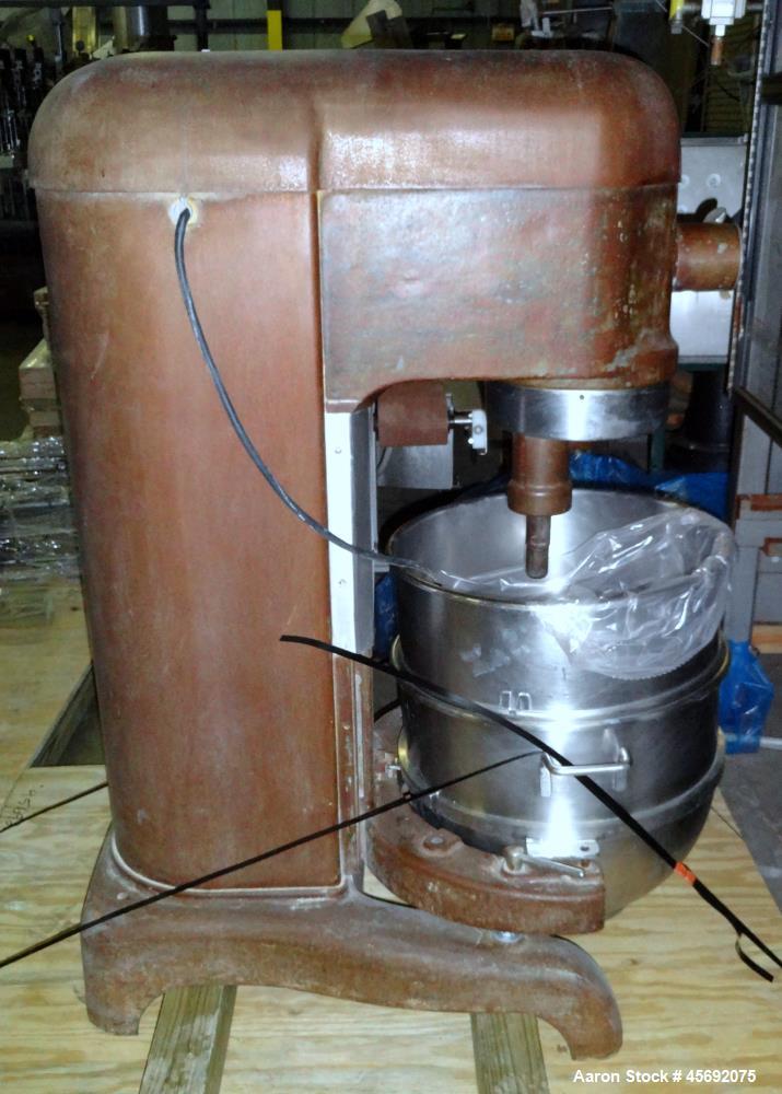 Used Hobart Mixer, Model L800. 80 Quart capacity stainless steel bowl. Driven by a 1-1/2hp, 3/60/220 volt. Serial# 1125658.
