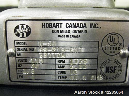 Used Hobart Mixer, Model N50. Stainless steel construction, 5 quart capacity bowl with beater, serial# 99-219-80.