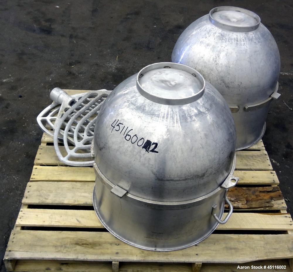 Used Hobart 140 Quart Parts Consisting Of: (2) 304 Stainless steel mixing bowls, and (3) "B" aluminum flat beaters.