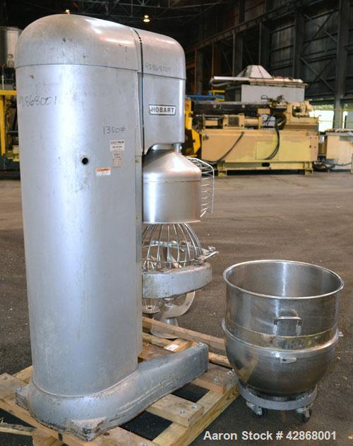 Used Hobart All Purpose Mixer, Model V1401, 140 Quart Capacity. (4) Fixed speeds with timer, approximate agitator rpm 46, 80, 150, and 265. Includes a wire stainless steel bowl guard, power bowl lift...