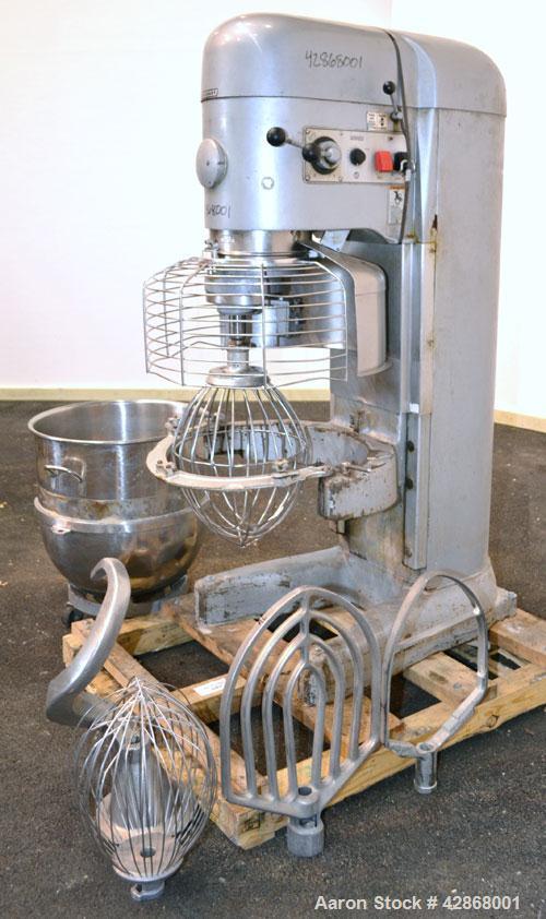 Used Hobart All Purpose Mixer, Model V1401, 140 Quart Capacity. (4) Fixed speeds with timer, approximate agitator rpm 46, 80, 150, and 265. Includes a wire stainless steel bowl guard, power bowl lift...