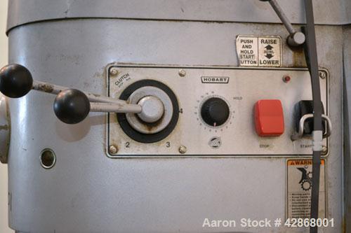 Used Hobart All Purpose Mixer, Model V1401, 140 Quart Capacity. (4) Fixed speeds with timer, approximate agitator rpm 46, 80, 150, and 265. Includes a wire stainless steel bowl guard, power bowl lift...
