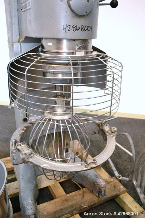 Used Hobart All Purpose Mixer, Model V1401, 140 Quart Capacity. (4) Fixed speeds with timer, approximate agitator rpm 46, 80, 150, and 265. Includes a wire stainless steel bowl guard, power bowl lift...