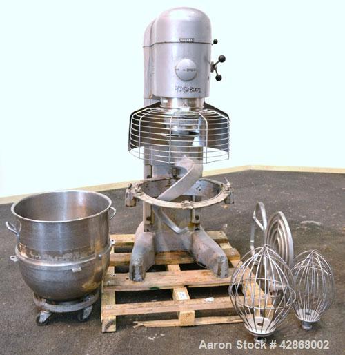 Used Hobart All Purpose Mixer, Model V1401, 140 Quart Capacity. (4) Fixed speeds with timer, approximate agitator rpm 46, 80, 150, and 265. Includes a wire stainless steel bowl guard, power bowl lift...
