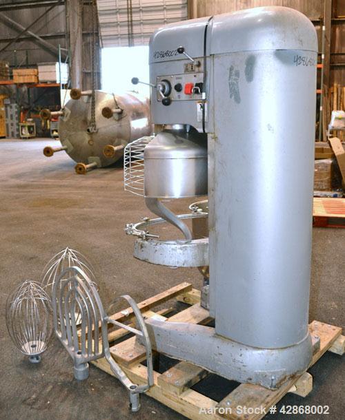 Used Hobart All Purpose Mixer, Model V1401, 140 Quart Capacity. (4) Fixed speeds with timer, approximate agitator rpm 46, 80, 150, and 265. Includes a wire stainless steel bowl guard, power bowl lift...