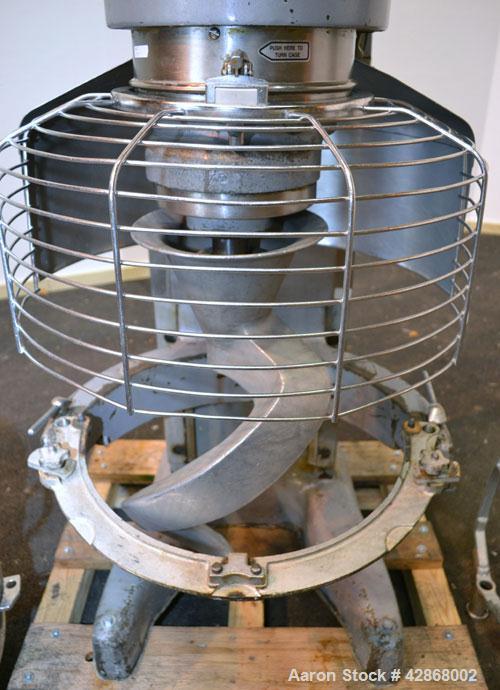 Used Hobart All Purpose Mixer, Model V1401, 140 Quart Capacity. (4) Fixed speeds with timer, approximate agitator rpm 46, 80, 150, and 265. Includes a wire stainless steel bowl guard, power bowl lift...