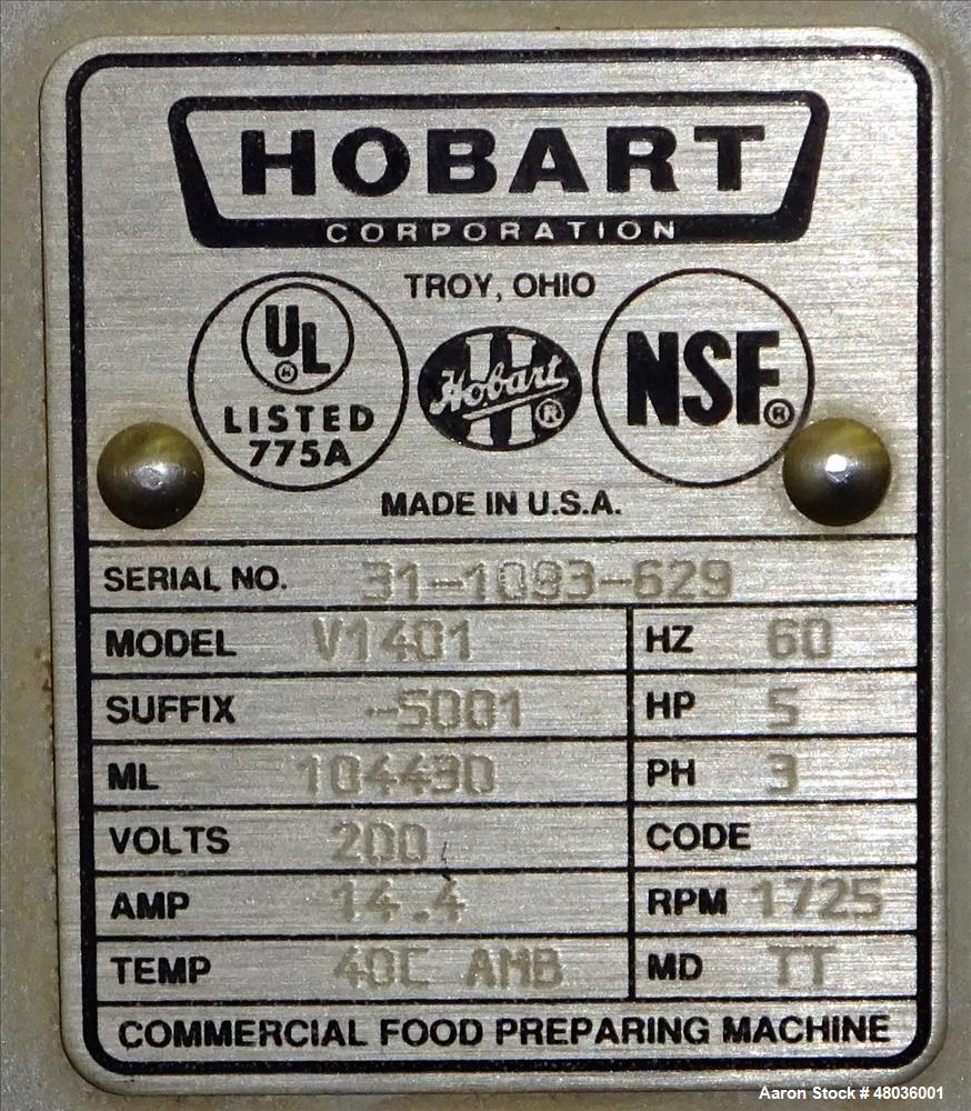 Used Hobart Model V-1401 All Purpose Mixer, 140 Quart Capacity.