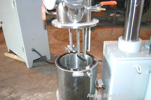USED: Hong Yun Machinery planetary Powermix, model DLH-2. Mixing capacity of .75 to .50 gallons, total capacity of .6 gallons, 304 stainless steel. Jacketed mix can 6-3/4" diameter x 6-1/2" deep, top...