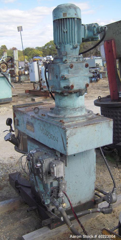 Used Inoue double planetary mixer, model PLM-V-50-V, stainless steel. Approximately 15 gallon. Driven by a 3.7 kw, 3/60/460 volt motor. Includes an 18 1/2" diameter x 13" deep jacketed mixing can. Bu...