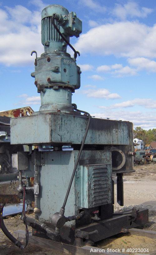 Used Inoue double planetary mixer, model PLM-V-50-V, stainless steel. Approximately 15 gallon. Driven by a 3.7 kw, 3/60/460 volt motor. Includes an 18 1/2" diameter x 13" deep jacketed mixing can. Bu...