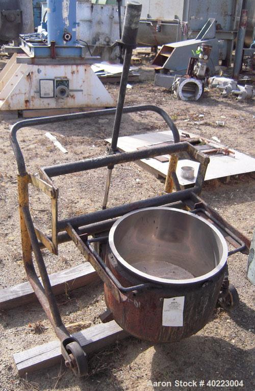 Used Inoue double planetary mixer, model PLM-V-50-V, stainless steel. Approximately 15 gallon. Driven by a 3.7 kw, 3/60/460 volt motor. Includes an 18 1/2" diameter x 13" deep jacketed mixing can. Bu...