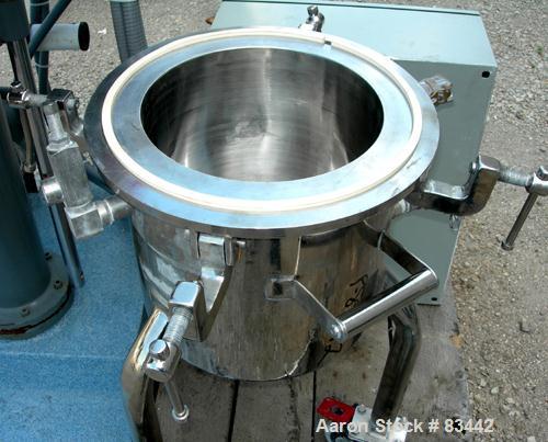 USED: Jaygo Dual Shaft Variable Speed Mixer, model DSVS 1/0.5, 316 stainless steel. Change can design. 2 gallon working capacity, 3.5 total. (1) 10-1/2" diameter x 9-1/2" deep jacketed can, 2" bottom...