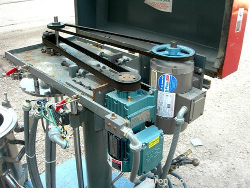 USED: Jaygo Dual Shaft Variable Speed Mixer, model DSVS 1/0.5, 316 stainless steel. Change can design. 2 gallon working capacity, 3.5 total. (1) 10-1/2" diameter x 9-1/2" deep jacketed can, 2" bottom...