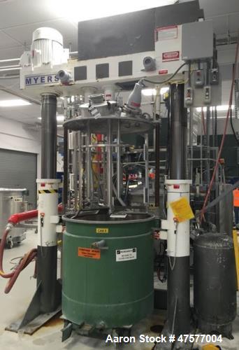 Used Myers Dual Shaft Vacuum Mixer, Model V550AH-20-30-1539. The mix cans measure 44" ID x about 46" deep which results in a volume of about 300 US gallons. Working volume is less. The mix cans have ...