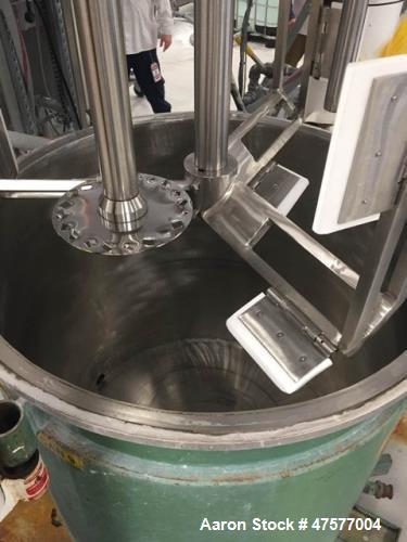 Used Myers Dual Shaft Vacuum Mixer, Model V550AH-20-30-1539. The mix cans measure 44" ID x about 46" deep which results in a volume of about 300 US gallons. Working volume is less. The mix cans have ...