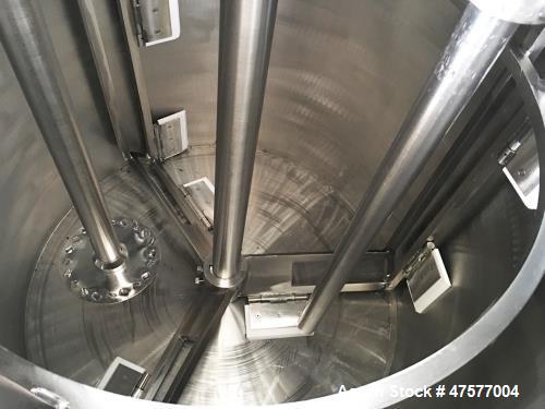 Used Myers Dual Shaft Vacuum Mixer, Model V550AH-20-30-1539. The mix cans measure 44" ID x about 46" deep which results in a volume of about 300 US gallons. Working volume is less. The mix cans have ...