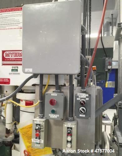 Used Myers Dual Shaft Vacuum Mixer, Model V550AH-20-30-1539. The mix cans measure 44" ID x about 46" deep which results in a volume of about 300 US gallons. Working volume is less. The mix cans have ...