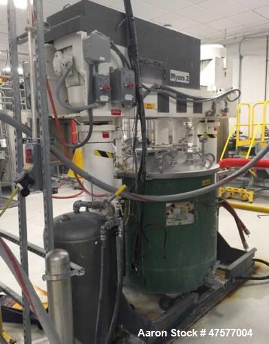 Used- Myers Dual Shaft Vacuum Mixer, Model V550AH-20-30-1539. The mix cans measure 44" ID x about 46" deep which results in ...