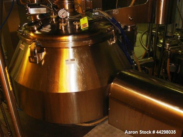 Used Niro Fielder High Shear Granulating Mixer, Model PMA-1200, 316 stainless steel construction, 50 kw DC main impeller, 0-140 rpm, 22/15 kw DC chopper, 3600/1800 rpm, jacketed bowl rated 2 bar at 8...