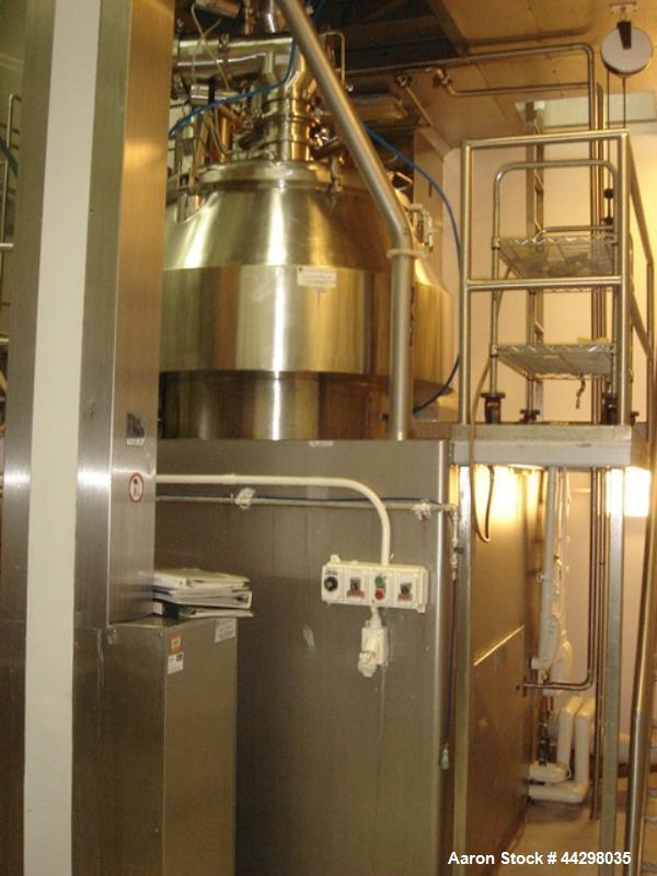 Used Niro Fielder High Shear Granulating Mixer, Model PMA-1200, 316 stainless steel construction, 50 kw DC main impeller, 0-140 rpm, 22/15 kw DC chopper, 3600/1800 rpm, jacketed bowl rated 2 bar at 8...