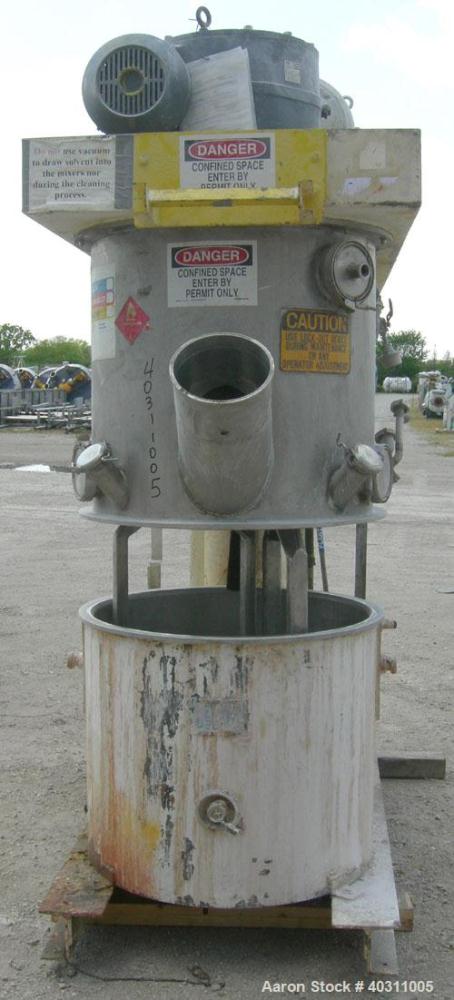 Used Ross Double Planetary Mixer, model HDM100, 304 stainless steel. 10-100 gallon working capacity. 34 1/2'' diameter x 28'' deep carbon steel jacketed can, rated internal FV, jacket 90 psi at 331 d...