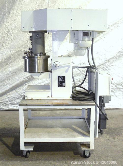Used Premier Mill Prem-A-Mix ESD Dual Shaft Disperser, model ESD/1/2, 316 stainless steel. 2 Gallon working capacity, 2-3/4 total. Stainless steel jacketed mixing can 10-1/2" diameter x 7" deep, inte...